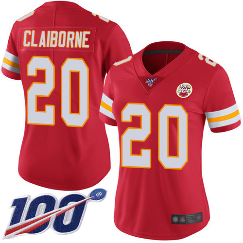 Women Kansas City Chiefs #20 Claiborne Morris Red Team Color Vapor Untouchable Limited Player 100th Season Football Nike NFL Jersey